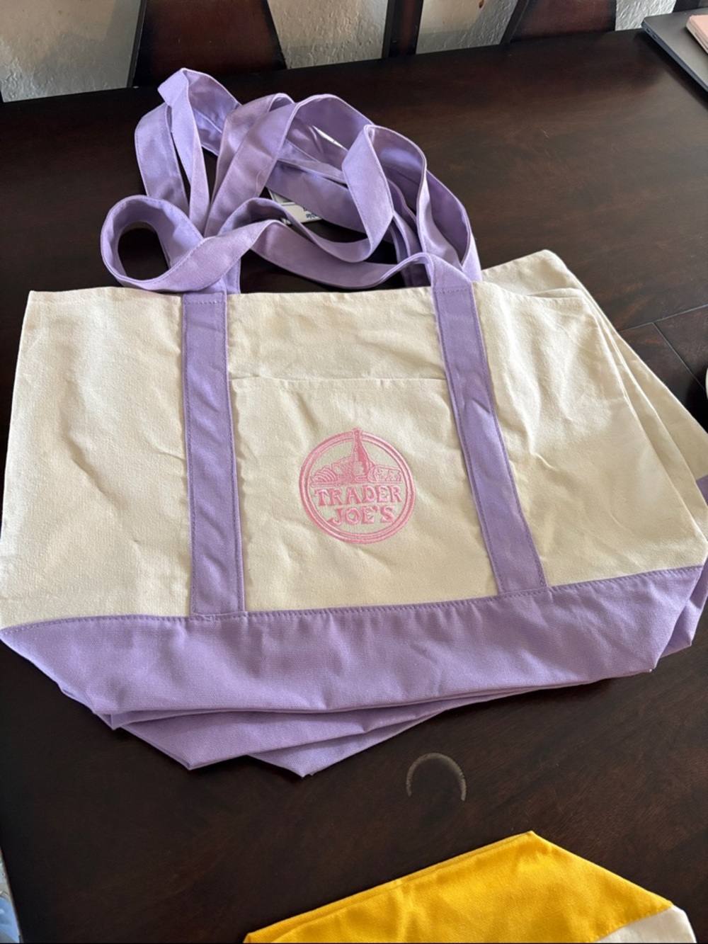 Trader Joe's Lavender & Cream Canvas Tote